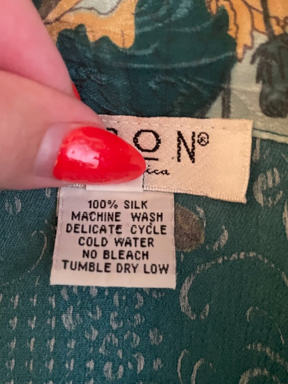 Citron Santa Monica Women M Teal Silk Blouse Hand Mirror Print Mandarin Collar - Picture 10 of 10